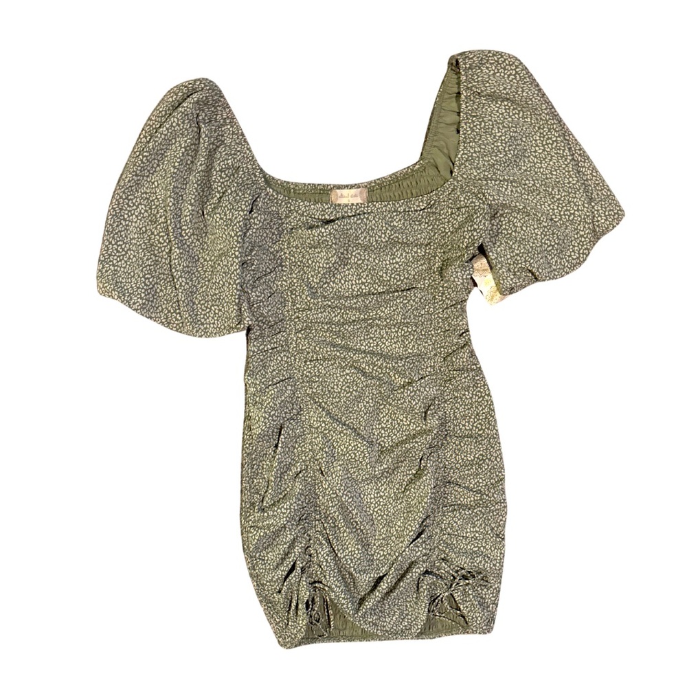 Alter’d State Green Puff Sleeve Smocked Mini Dress Size Small